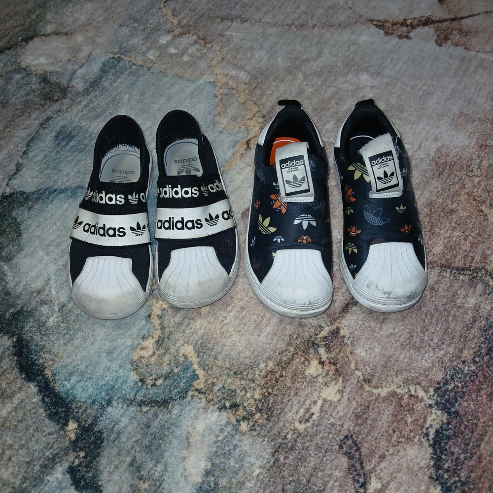 Adidas Kids Slip-On Sneakers - Black with White Accents